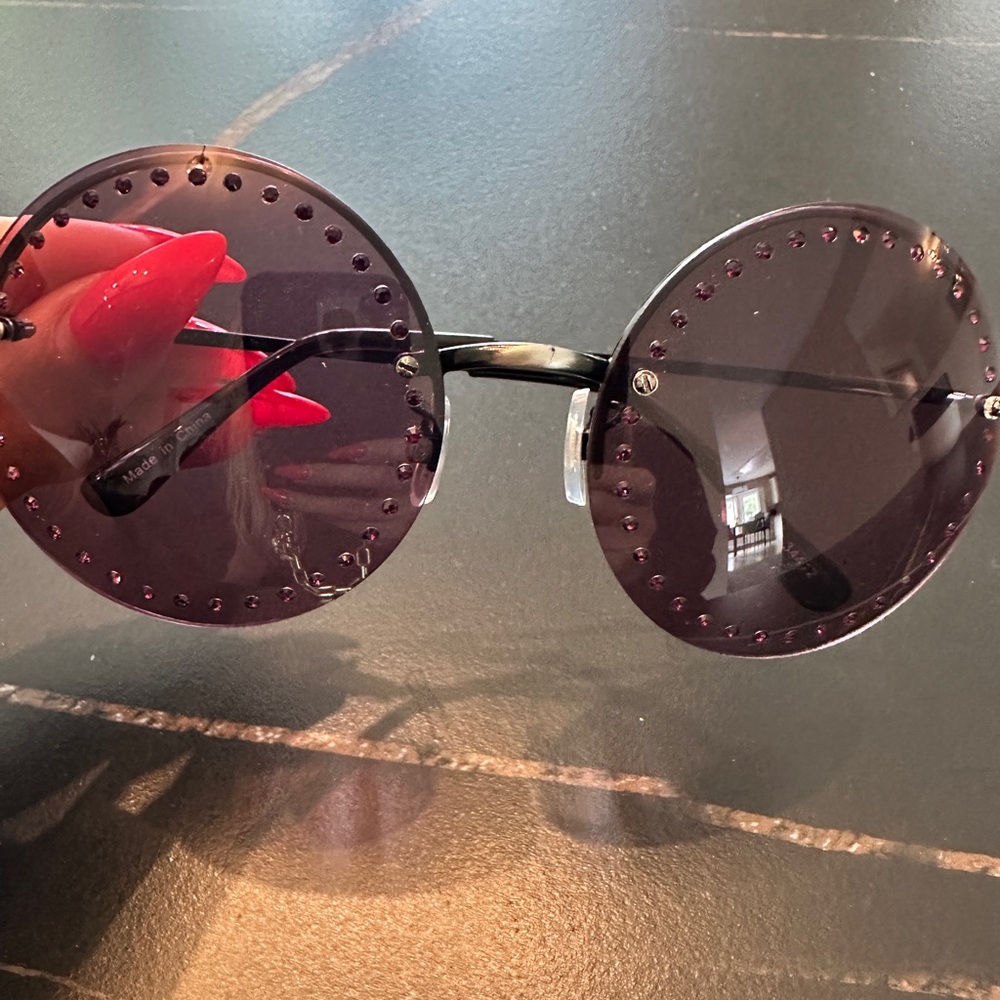 Brian Atwood Embellished Sunglasses Round Purple - Picture 5 of 8